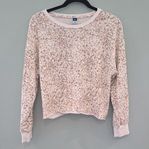 Old Navy Cream and Tan Animal Print Cropped Sweatshirt 80% Cotton Size XXL/18